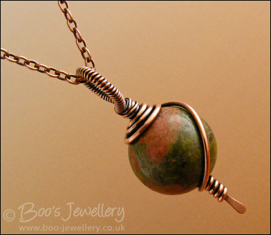 Unakite and copper spiral wrapped pendant - made to order