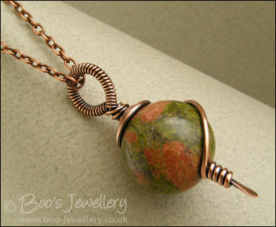 Unakite and copper spiral wrapped pendant - made to order