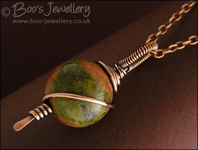 Unakite and copper spiral wrapped pendant - made to order