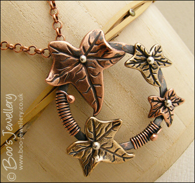 Copper and bronze ivy leaf pendant