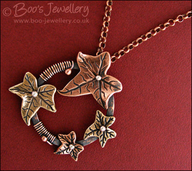 Copper and bronze ivy leaf pendant