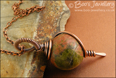 Unakite and copper spiral wrapped pendant - made to order