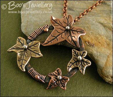 Copper and bronze ivy leaf pendant