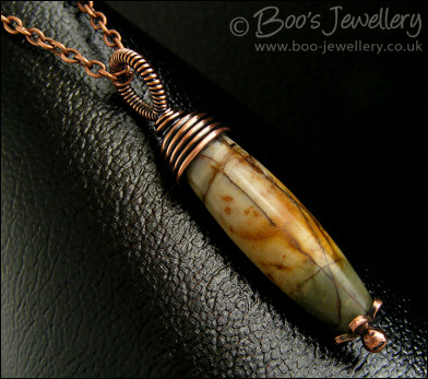 Impression Jasper wire wrapped pendant on chain