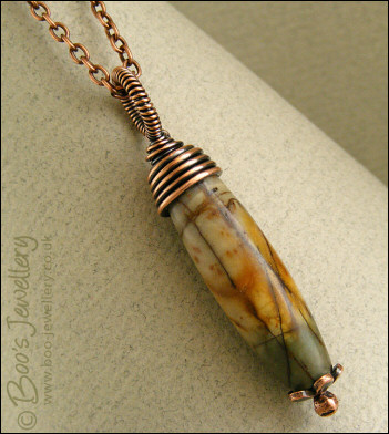 Impression Jasper wire wrapped pendant on chain