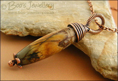 Impression Jasper wire wrapped pendant on chain