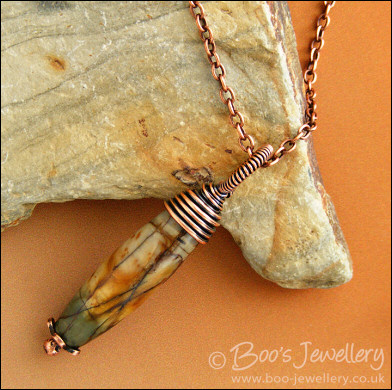 Impression Jasper wire wrapped pendant on chain