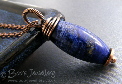 Lapis blue pendant wire wrapped with copper