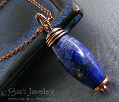 Lapis blue pendant wire wrapped with copper