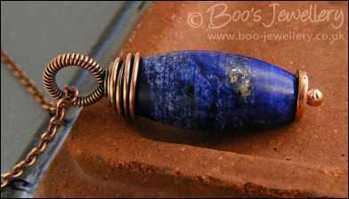 Lapis blue pendant wire wrapped with copper
