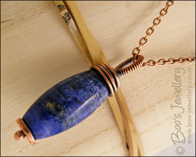 Lapis blue pendant wire wrapped with copper