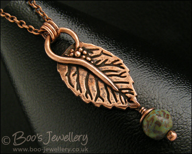 Copper leaf pendant with Picasso bead dangle