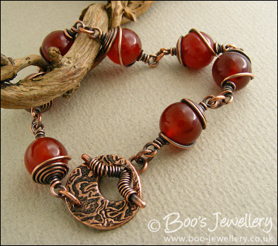 Carnelian and antiqued copper toggle bracelet