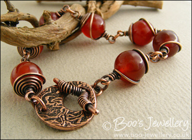 Carnelian and antiqued copper toggle bracelet