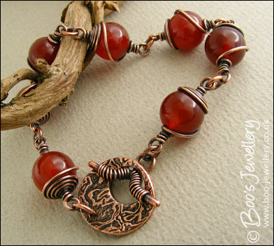 Carnelian and antiqued copper toggle bracelet