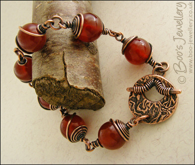 Carnelian and antiqued copper toggle bracelet