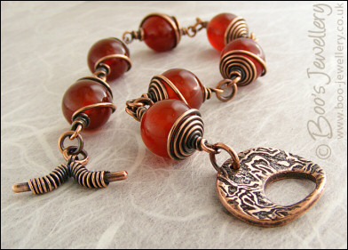 Carnelian and antiqued copper toggle bracelet