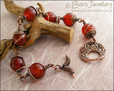 Carnelian and antiqued copper toggle bracelet