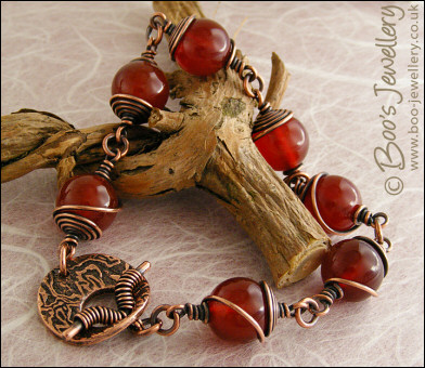 Carnelian and antiqued copper toggle bracelet