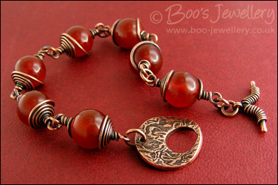 Carnelian and antiqued copper toggle bracelet