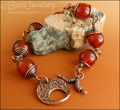 Carnelian and antiqued copper toggle bracelet