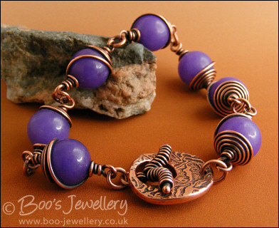 Lavender Jade spiral wrapped copper toggle bracelet