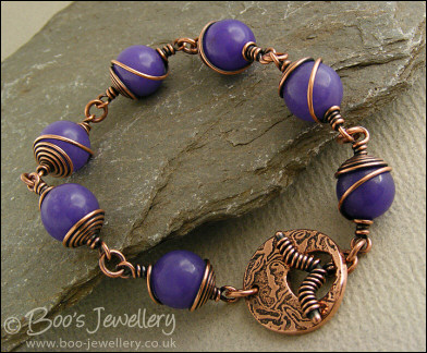Lavender Jade spiral wrapped copper toggle bracelet