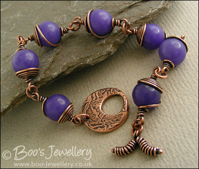 Lavender Jade spiral wrapped copper toggle bracelet