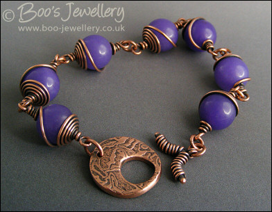 Lavender Jade spiral wrapped copper toggle bracelet