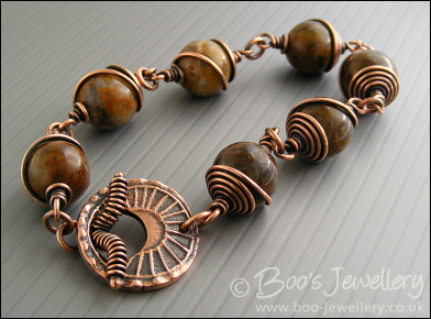 Snakeskin Jasper toggle bracelet with spiral wrapped beads