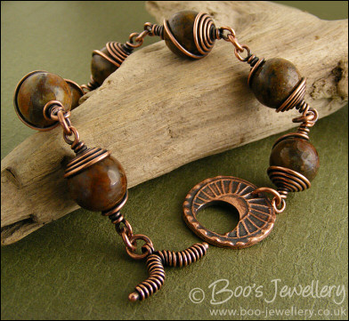 Snakeskin Jasper toggle bracelet with spiral wrapped beads