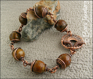 Snakeskin Jasper toggle bracelet with spiral wrapped beads