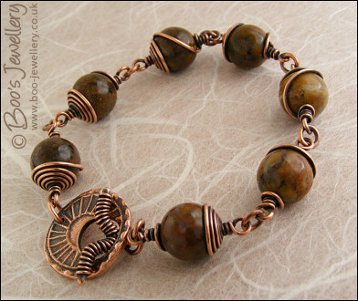 Snakeskin Jasper toggle bracelet with spiral wrapped beads