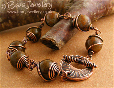 Snakeskin Jasper toggle bracelet with spiral wrapped beads