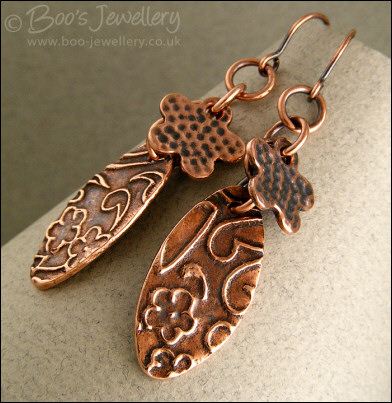 Flower themed charm and chain earrings