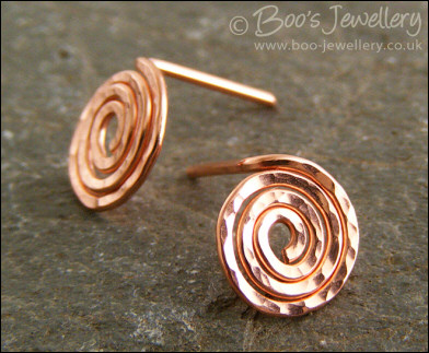 Copper spiral stud earrings - 2 versions to choose from