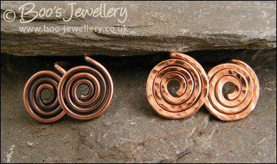 Copper spiral stud earrings - 2 versions to choose from