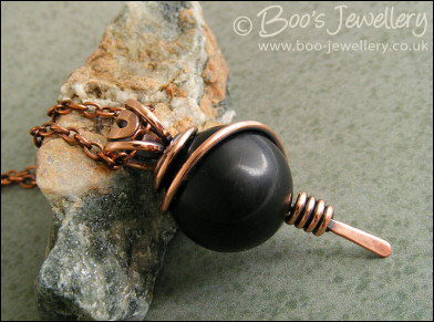 Large Obsidian bead pendant with spiral wrapped bail