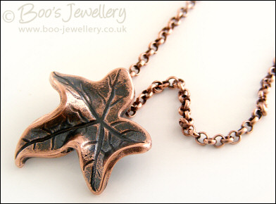 Naturally contoured solid copper ivy leaf pendant