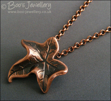 Naturally contoured solid copper ivy leaf pendant