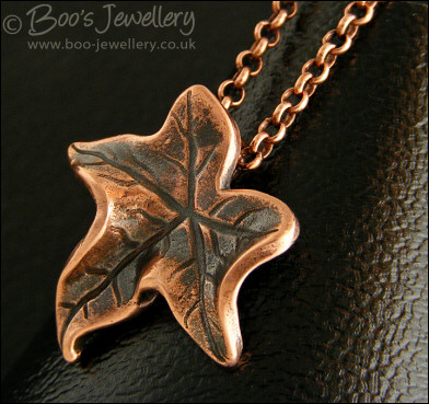 Naturally contoured solid copper ivy leaf pendant