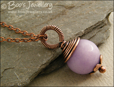 Lilac jade flower capped and wire wrapped pendant