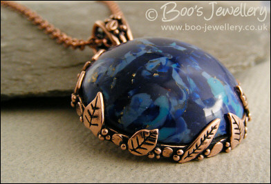 Faux Lapis cabochon leaf set double-sided pendant