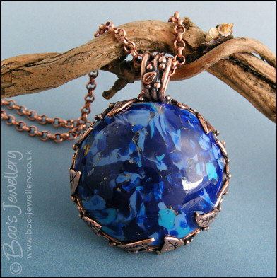 Faux Lapis cabochon leaf set double-sided pendant