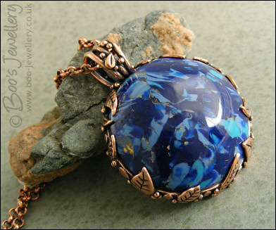 Faux Lapis cabochon leaf set double-sided pendant
