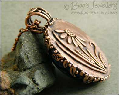 Faux Lapis cabochon leaf set double-sided pendant