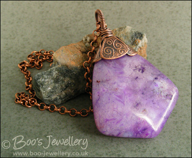 Purple agate kite pendant with petal beadcap and wrapped bail