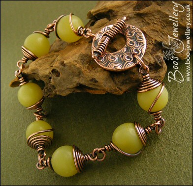 Butter jade and antiqued copper toggle bracelet