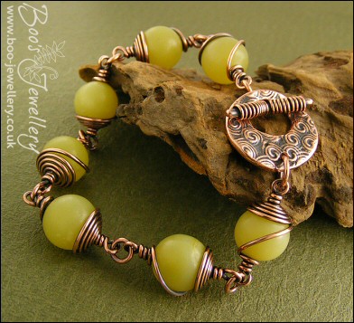 Butter jade and antiqued copper toggle bracelet