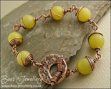 Butter jade and antiqued copper toggle bracelet